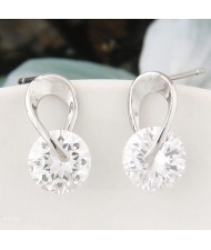 Korean Fashion Sparkling Cubic Zirconia Simplistic Style Ear Studs - Silver