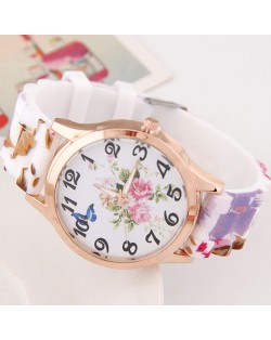 Flower and Butterfly Theme Silicone Women Watch