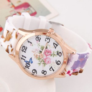 Flower and Butterfly Theme Silicone Women Watch