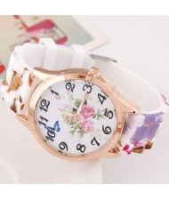 Flower and Butterfly Theme Silicone Women Watch