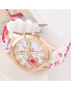 Morning Glory Theme Silicone Women Wrist Watch