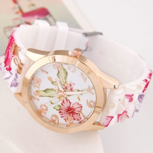 Morning Glory Theme Silicone Women Wrist Watch