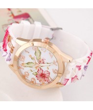Morning Glory Theme Silicone Women Wrist Watch
