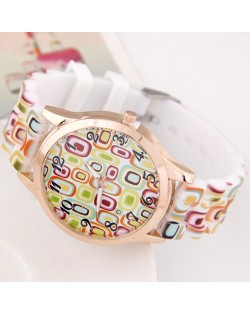 Fashion Squares Combo Design Silicone Women Wrist Watch