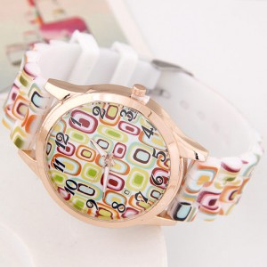 Fashion Squares Combo Design Silicone Women Wrist Watch