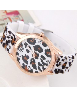 Snow Leopard Prints Design Fashion Silicone Women Wrist Watch