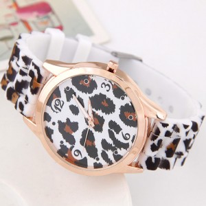 Snow Leopard Prints Design Fashion Silicone Women Wrist Watch