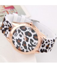 Snow Leopard Prints Design Fashion Silicone Women Wrist Watch