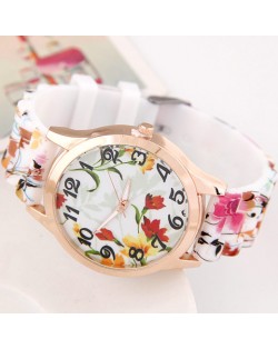 Summer Flowers and Plants Theme Silicone Women Fashion Wrist Watch