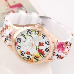 Summer Flowers and Plants Theme Silicone Women Fashion Wrist Watch