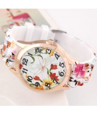 Summer Flowers and Plants Theme Silicone Women Fashion Wrist Watch