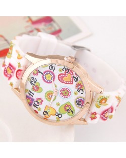 Adorable Cartoon Hearts Collection Design Silicone Women Fashion Wrist Watch