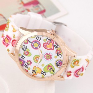 Adorable Cartoon Hearts Collection Design Silicone Women Fashion Wrist Watch