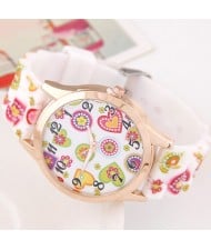 Adorable Cartoon Hearts Collection Design Silicone Women Fashion Wrist Watch