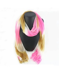 Pink and Brown Gradient Color Style Fashion Scarf Necklace