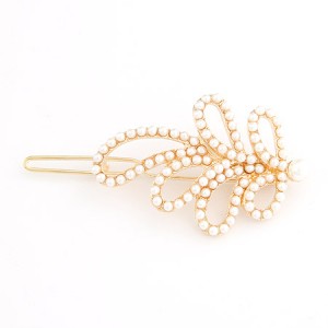Pearls All-over Style Leaves Hair Clip
