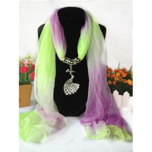 Violet and Grass Gradient Color Peacock Pendant Fashion Scarf Necklace