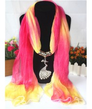 Rose and Yellow Gradient Color Peacock Pendant Fashion Scarf Necklace