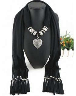 Classic Pearl and Alloy Heart Pendant Fashion Scarf Necklace - Blue