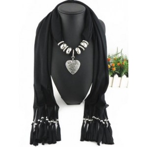 Classic Alloy Heart Pendant Fashion Scarf Necklace - Black