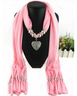 Classic Pearl and Alloy Heart Pendant Fashion Scarf Necklace - Pink