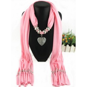 Classic Alloy Heart Pendant Fashion Scarf Necklace - Pink