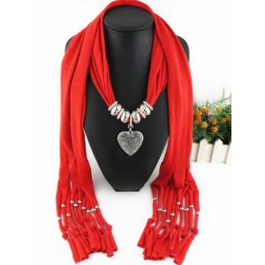 Classic Alloy Heart Pendant Fashion Scarf Necklace - Red