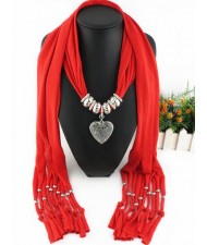 Classic Alloy Heart Pendant Fashion Scarf Necklace - Red