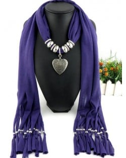 Classic Pearl and Alloy Heart Pendant Fashion Scarf Necklace - White