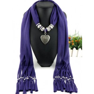 Classic Alloy Heart Pendant Fashion Scarf Necklace - Purple