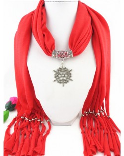 Snowflake Pendant Red Fashion Scarf Necklace