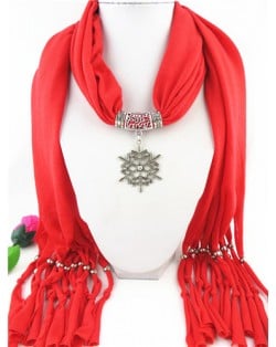 Snowflake Pendant Red Fashion Scarf Necklace