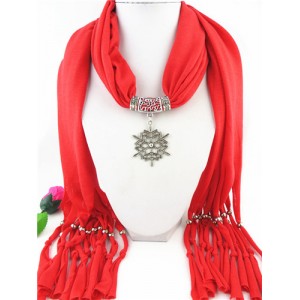 Snowflake Pendant Red Fashion Scarf Necklace