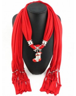 Christmas Tree Pendant Red Fashion Scarf Necklace