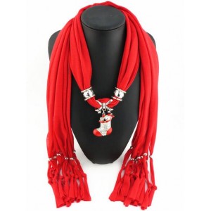 Christmas Stocking Pendant Red Fashion Scarf Necklace
