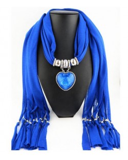 Delicate Hollow Flower Pattern Pendant Fashion Scarf Necklace - Blue