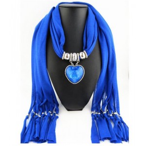Heart Shape Pendant Fashion Scarf Necklace - Blue