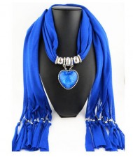 Heart Shape Pendant Fashion Scarf Necklace - Blue