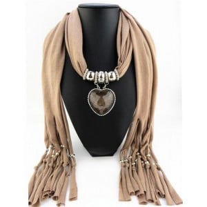 Heart Shape Pendant Fashion Scarf Necklace - Brown