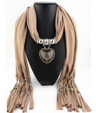 Heart Shape Pendant Fashion Scarf Necklace - Brown