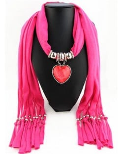 Delicate Hollow Flower Pattern Pendant Fashion Scarf Necklace - Rose