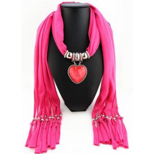 Heart Shape Pendant Fashion Scarf Necklace - Rose