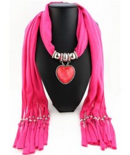 Delicate Hollow Flower Pattern Pendant Fashion Scarf Necklace - Rose