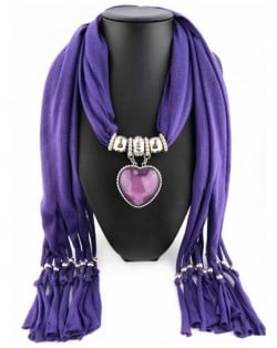 Delicate Hollow Flower Pattern Pendant Fashion Scarf Necklace - Purple