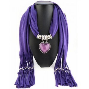 Heart Shape Pendant Fashion Scarf Necklace - Purple