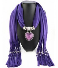 Heart Shape Pendant Fashion Scarf Necklace - Purple