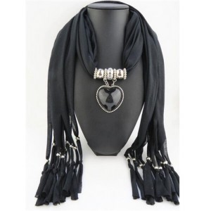 Heart Shape Pendant Fashion Scarf Necklace - Black