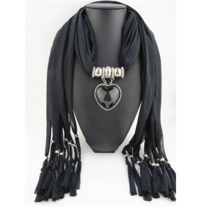 Heart Shape Pendant Fashion Scarf Necklace - Black
