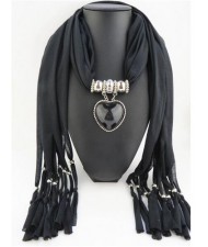 Heart Shape Pendant Fashion Scarf Necklace - Black