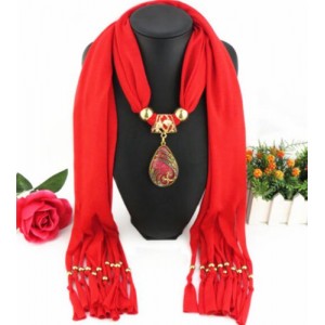 Classical Gem Waterdrop Pendant Fashion Scarf Necklace - Dark Red
